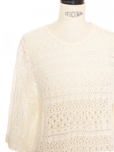 Mini robe manches 3/4 en dentelle crochet blanc crème Prix boutique 220€ Taille 36