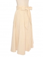 High-waisted belted midi-length skirt in beige corduroy Retail price €600 Size 36