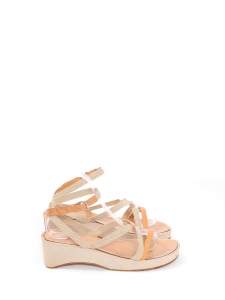 Small wedge sandals in beige canvas and camel leather Retail price €700 Size 38
