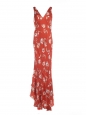 Red-orange long dress with white flowers Size 36