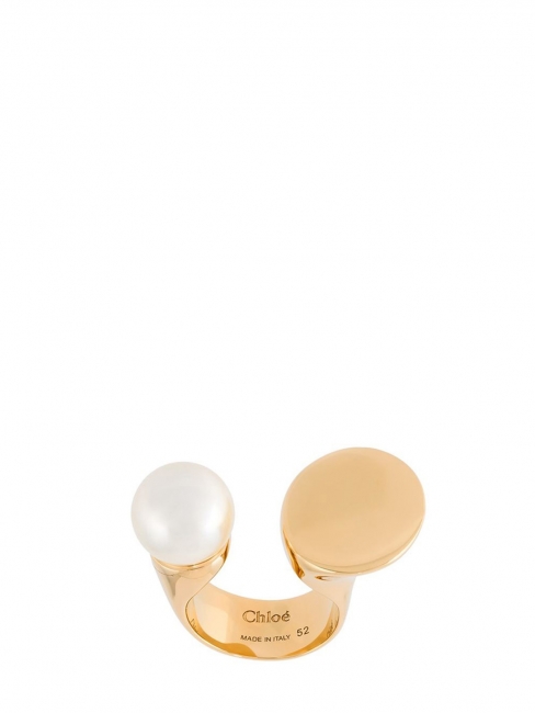 DARCEY disc ring in gold-tone brass with Ivory white Swarovski pearl Retail price €288 Size 54