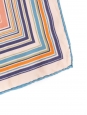 Foulard carré de soie imprimé graphique rayures orange bleu et blanc