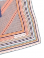 Foulard carré de soie imprimé graphique rayures orange bleu et blanc