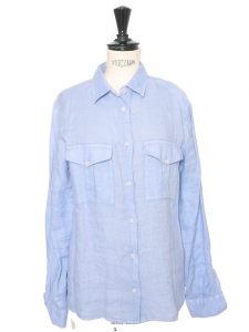 Light blue linen long-sleeved shirt with pockets Size 38
