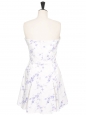 Fitted strapless dress white floral print blue purple Retail price 1400€ Size 40/42