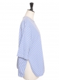 Short-sleeved round-neck blouse in blue and white striped cotton poplin Retail price 315€ Size 42