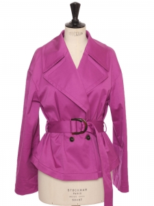 Plum purple belted satin jacket Retail price €1800 Size 40