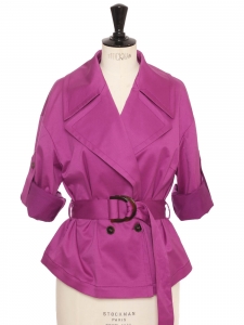 Plum purple belted satin jacket Retail price €1800 Size 40