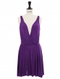 Short belted cocktail dress with plunging V neckline and bright purple halter Retail price €700 Size 36