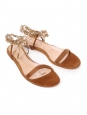 Flat sandals in camel suede with gold jewelled ankle strap Retail price €550 Size 40
