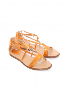 Flat sandals in exotic copper-orange metallic leather Retail price €600 Size 39