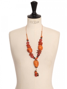 Big orange, red and black African beads necklace