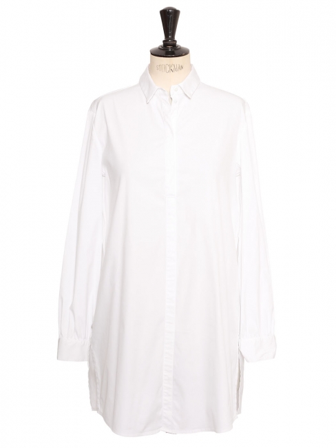 Chemise tunique manches longues en popeline de coton blanc Prix boutique 460€ Taille 38