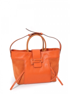 Large orange leather and suede bag Retail price €1700