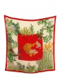 Foulard carré de soie imprimé tigre rouge, jaune crème et vert Prix boutique 390€