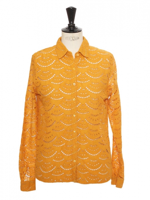 Rony long-sleeved mustard yellow eyelet lace shirt Retail price 170€ Size 34