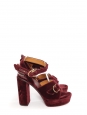 Kingsley Platform sandals in burgundy red velvet with gold buckle Retail price $960 Size 39