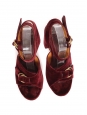 Platform sandals in burgundy red velvet with gold buckle