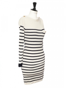 Ecru with navy stripes sailor knitted cashmere sweater dress Retail price €900 Size 36