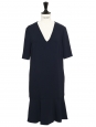 ELY short-sleeved V-neck midnight blue crepe dress retail price €600 Size 34
