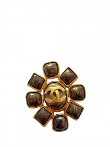 Gilded brass and stone brooch