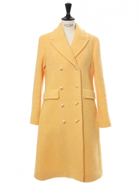 MARTHA pastel yellow wool tweed long coat Retail price €700 Size 34