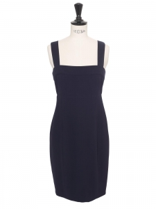 Fitted dress with wide straps in wool crepe - Size: 34