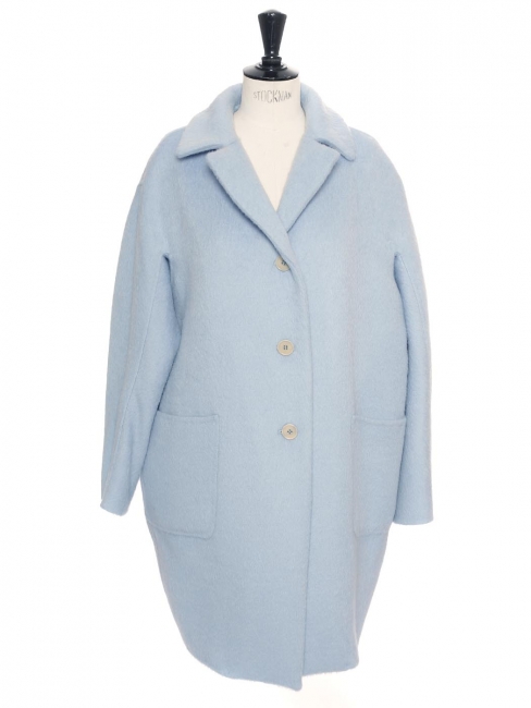 Manteau oversized en laine et alpaga bleu clair boutons écailles Prix boutique 700€ Taille 38/40