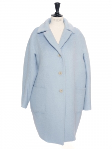 Manteau oversized en laine et alpaga bleu clair boutons écailles - Prix boutique 700€ - Taille 38/40