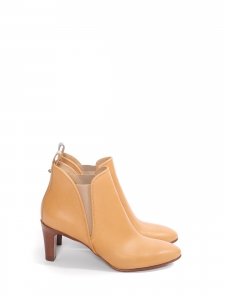 PIPER Beige tan leather heeled ankle boots NEW Retail price €640 Size 39