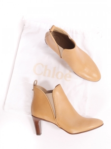 PIPER Beige tan leather heeled ankle boots NEW Retail price €640 Size 39