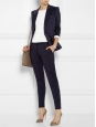 INGRID classic one-button blazer jacket in navy blue wool Px boutique $1095 Size XS/S