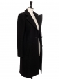 Manteau long en laine et angora noire revers en cuir Prix boutique 3000