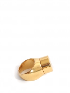 Gold-tone brass signet ring with gold incrusted stone Retail price €450 Size 52