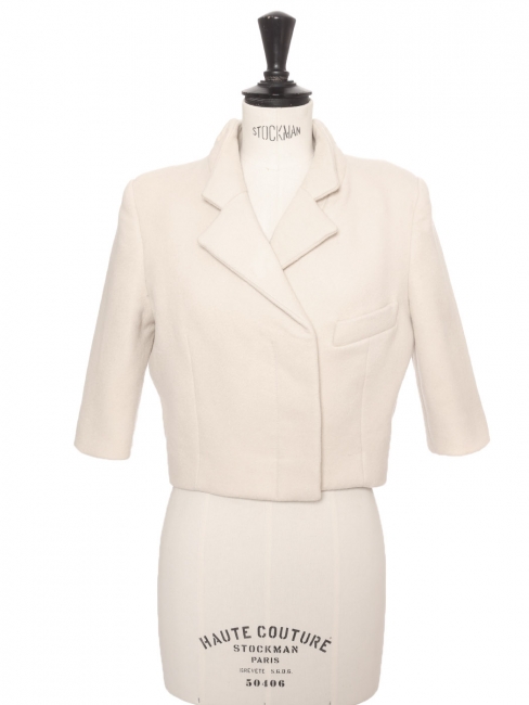 Ivory white wool bolero style cropped jacket Retail price €1600 Size XS