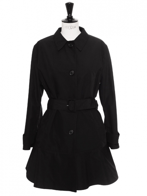 Black nylon belted trench flared cut Retail price 2700€ Size 36