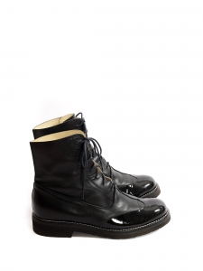Black patent leather lace-up ankle boots with round toe Retail price €2000 size 38