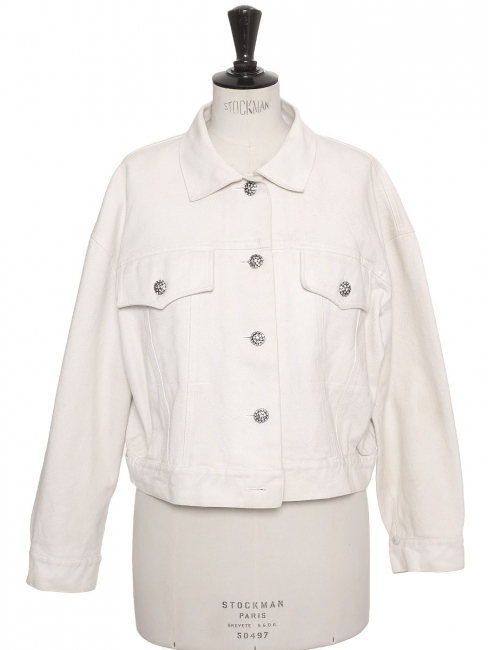 White denim jacket with crystal jewelled buttons Retail price 1200€ Size 40