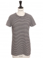 Short-sleeved cotton T-shirt with blue, beige, white and black stripes Retail price 900€ Size 38
