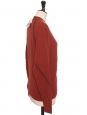 Copper red wool cardigan with brown leather trim retail price 2400€ size M