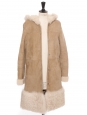 Manteau long en shearling blanc et peau beige camel Prix boutique 1500€ Taille 36