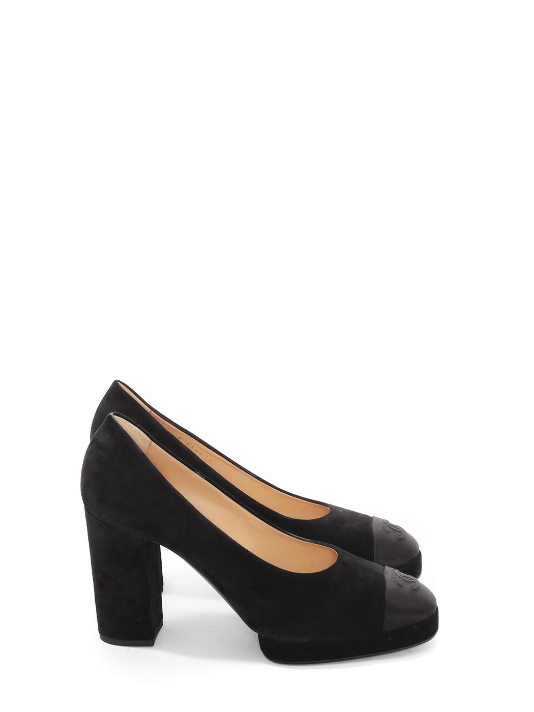 Boutique CHANEL Round-toe platform pumps in black suede and satin Retail  price 1100€Size 42