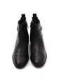 Almond-toe flat boots in black leather with silver buckle Retail price €750 Size 38