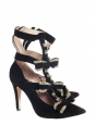 Black suede leather crystal bow embellished cutout pumps Retail price $1290 Size 40