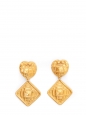 Gold-plated brass diamond and heart-shaped long clip earrings