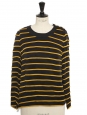 Long-sleeved round-neck top in black silk with yellow stripes and gold buttons Retail price €1500 Size 36