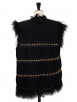 Mongolian lamb fur and black suede sleeveless jacket in embroidered with gold chains Retail price €4000 Size 38