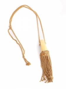 Collier sautoir fine chaîne dorée et pendentif  pompons en chaînes Retail 520€