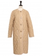 Long beige quilted coat with tortoiseshell buttons Retail price €1500 Size 36