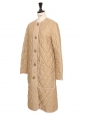 Long beige quilted coat with tortoiseshell buttons Retail price €1500 Size 36